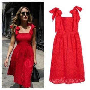 H&M Beautiful Red cotton eyelet embroidered dress
